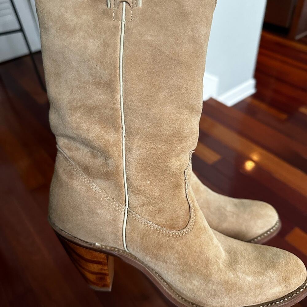 Vintage Capezio Tan Leather Suede Heeled Boots Size 7M L704 Western Cowgirl - Picture 3 of 12